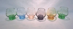 Set of 6 Colorful Etched Cordial / Shot Glasses. - Picture 1 of 4
