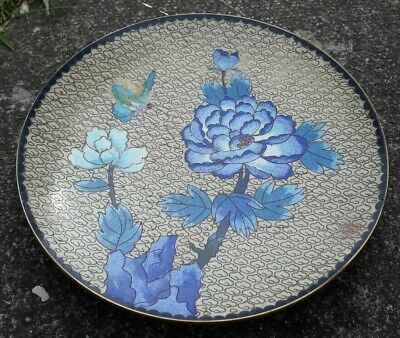 Cloisonne Enamel Oriental Blue Flower & Butterfly Plate • 7.99£