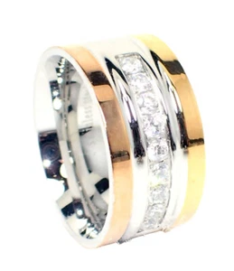 Anello Acciaio Inox Donna Tricolor Argento Strass Beauty Anello Dell'Amicizia - Foto 1 di 2