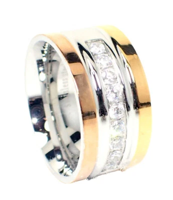 Edelstahlringe Damen Tricolor silber Edelstahl Strass Beauty Freundschaftsring - Bild 1 von 2