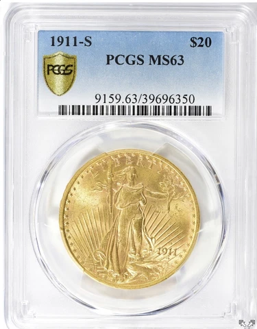 1911-S $20 SAINT GAUDENS DOUBLE EAGLE PCGS  MS 63 Cover