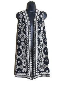 Unetikett schwarz Perlen Weste Polyester 33 cm lang vorne offen schwer mit Perlen - Bild 1 von 3