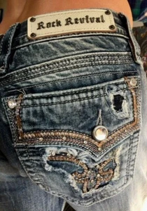 Rock Revival verzierte "Betty" Bootcut Jeans Bund Gr. 26, 28 29-32 NEU - Bild 1 von 13