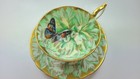 Aynsley Chrysanthemum Butterfly Green and  Gold Teacup & Saucer Set
