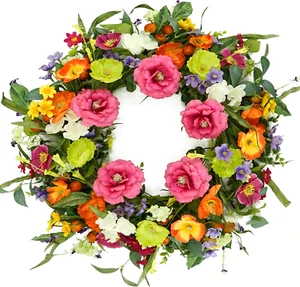 Artificial Spring Summer Wreaths for Front Door Peony Wreath Colorful Floral ... - Picture 1 of 7
