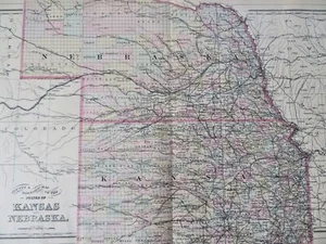 Kansas & Nebraska states together 1894 Smith folio hand color map - Picture 1 of 4