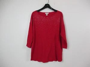 CJ Banks Shirt Womens 1X Plus Red Top Blouse Cotton Lightweight Casual Ladies - Picture 1 of 14