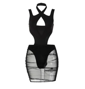 Women Halter Hollow Out Hole Backless Bodycon Summer Sexy Casual Mini Dress #T - Picture 1 of 12