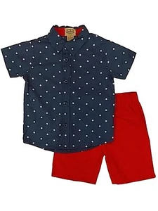 Toddler Boys Blue Star Button Up Shirt & Red Shorts 2 Piece Outfit Set 2T - Picture 1 of 1