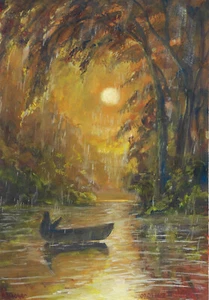 WERNER KAFKA ANDRIY "ABEND AM FLUSS" Gouache, handsigniert 21 x 29,7 cm - Picture 1 of 1