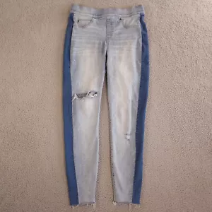 Spanx Jeans Womens Large Blue Skinny Jeans Side Stripe Distressed Pull On Denim - Picture 1 of 16