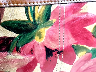 PATRICIA NASH POPPY SPRING MULTI TAN RED PINK GREEN FLORAL LEATHER TOTE HANDBAG - Image 1 of 4