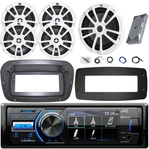 Complete Marine Audio Package: JVC Audio Receiver, 4x 8" Speaker, Sub, Amp Kit - Picture 1 of 11