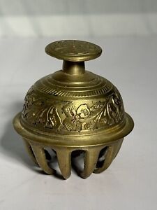 Circa 1920 Indian Hindu Engraved Brass Floral/Leaf Motifs Temple Claw Bell