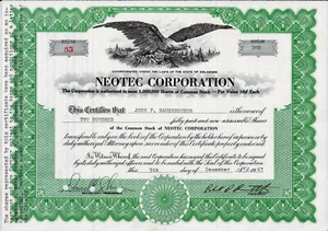 Neotec Corporation, Delaware, 1967 (200 Shares) - Adler-Vignette - Bild 1 von 1