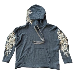 Johnny Was Ollena Embroidered Floral Hoodie Sweatshirt Womens PS Charcoal Gray - Picture 1 of 15