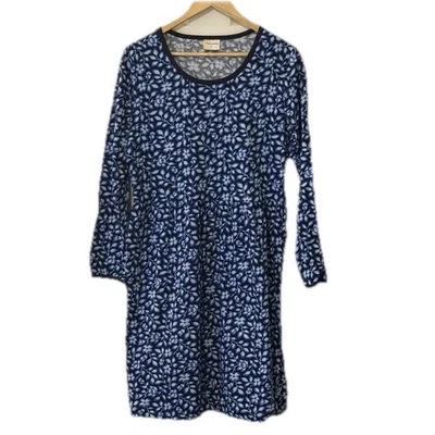 Hanna Andersson Dress M Blue Floral Cotton Fit & Flare Long Sleeve Made in USA - Image 1 of 4