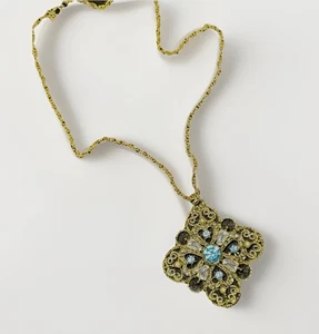 Vtg Blue Faceted Rhinestone Necklace Sarah Coventry Tag Pendant 24” Strong Chain - Picture 1 of 11