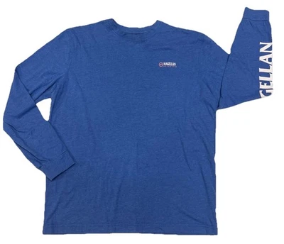 Magellan Men's T-Shirt Medium Blue Jersey Long Sleeve Spell Out Logo Soft - Image 1 of 4