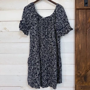 Naif Kleid Damen 1X Mini Freizeit dunkelblau creme geblümt - Bild 1 von 8