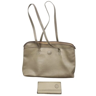 Estuche/Tote de Documentos Grande Vintage Liz Claiborne Cuero Beige con Cartera a Juego Foto 1 de 4