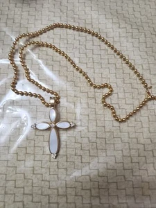 RMN Goldtone Faux Ivory Cross 17" Necklace Long Chain - Picture 1 of 4
