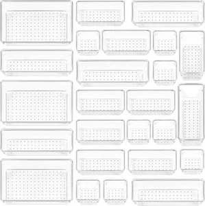 Juego organizadores de cajones transparentes Vtopmart 25 piezas 4 contenedores de almacenamiento de plástico de tamaño para - Imagen 1 de 8