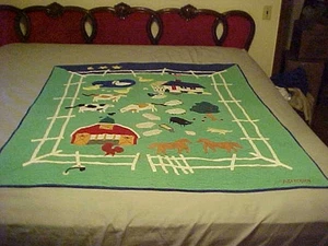 COLCHA INFANTIL 55 X 46" VINTAGE firmada por Judi Boisson hecha a mano McDonald's Farm - Imagen 1 de 13