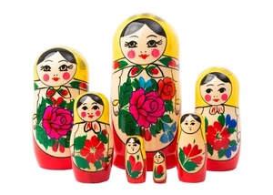 Handmade Authentic Russian Semenov Doll 7pc./6" Doll Tallest 6" 100% Wood - Picture 1 of 3