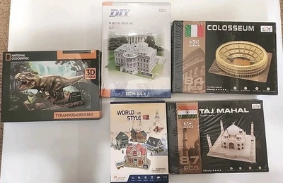 Lote de 5 rompecabezas 3D T-Rex Taj Mahal Coliseo Casa Blanca Reino Unido Village Nuevo Foto 1 de 4
