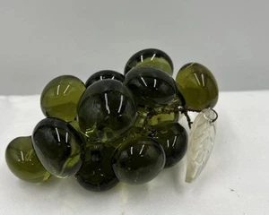 Vintage MCM 5” Lucite Acrylic Olive Green Grapes Cluster Wire Stem Clear Leaves - Picture 1 of 7