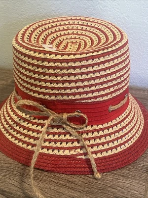 Nordstrom SOMBRERO DE PAJA ROJO Y TOSTADO CON RIBETE DE CUERDA NÁUTICA NUEVO CON ETIQUETAS Foto 1 de 4