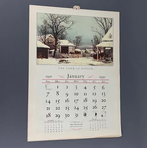 Vintage 1951 Travelers Insurance Wall Calendar Currier & Ives Durrie 22x16 in - Picture 1 of 7