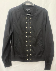 Chaqueta Bomber Lane Bryant Perla Tachonada Acanalada Ligeramente Desvanecida Negra Talla 10/12 - Imagen 1 de 8