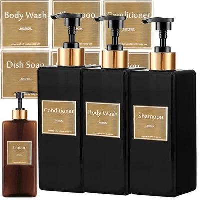 3-Pack Refillable Bathroom Soap Dispenser Set Shampoo Conditioner Bath Bottles