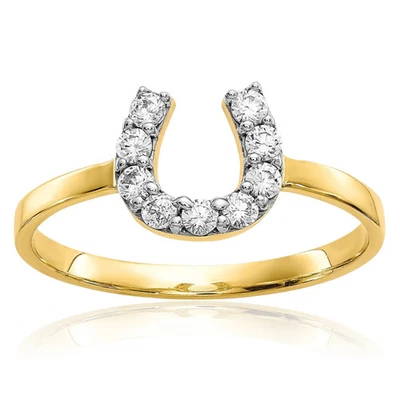 Anillo de herradura de circonita cúbica de oro amarillo macizo de 10K Foto 1 de 4