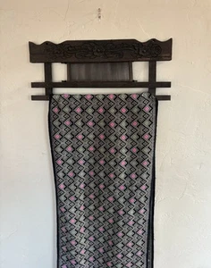 ¿Chino asiático? "Tapiz de tejido 95"" vintage telar caña exhibición madera colgante de pared" - Imagen 1 de 14