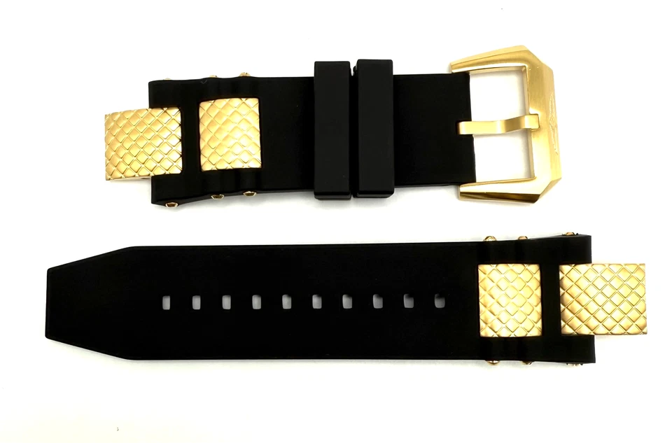 Auténtica correa de reloj Invicta Subaqua 13921 negra de silicona y oro de 28 mm Foto 1 de 3