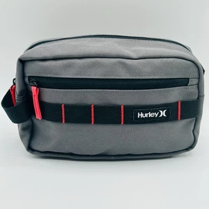 HURLEY Gray Red Zippered W/Pockets Handle Men’s Boy’s Toiletry Shaving Diddy Bag - Picture 1 of 8