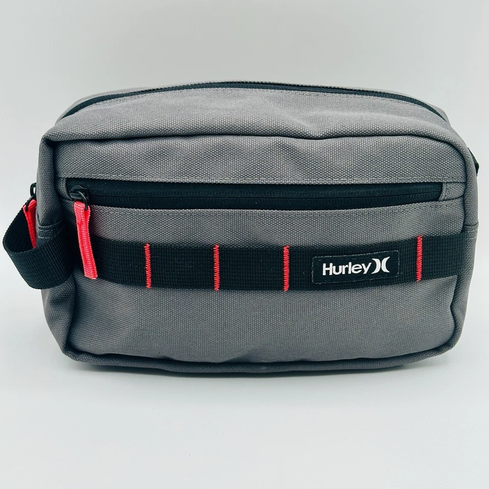 HURLEY Gris Rojo Cremallera con Bolsillos Asa Hombre’s Toiletry Afeitado Diddy Bag Foto 1 de 4