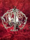 Vtg 3 Light Chandelier gold Metal ~beaded ~Plug In swag with fabric cord cover