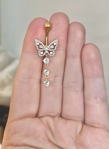 Gold Butterfly Belly Button Ring Navel Ring gold plated silver women's jewelry - Picture 1 of 6