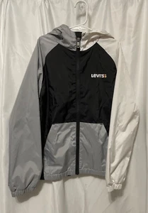 Levis Jungen Colorblock Jacke schwarz weiß Logo Kapuze Gummibund leicht 8-10 - Bild 1 von 4