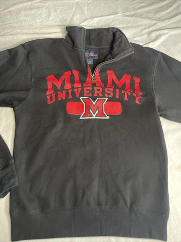 Miami University RedHawks Sweatshirt Men S Jansport Tag Black Red Vtg 1/4 Zip Cover