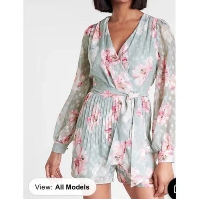NWT Express floral long sleeve pleated wrap front romper spring M - Image 1 of 4