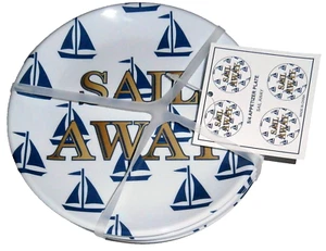 PLATOS APERITIVOS DE MELAMINA NÁUTICA ~ Juego de 4 ~ SAIL AWAY ~ 5,75" Dia. - Imagen 1 de 2