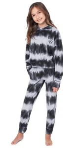 Justice Girls Pajamas Black Tie Dye 2 Piece Set Hood Top And Pants Size 10 - Picture 1 of 11