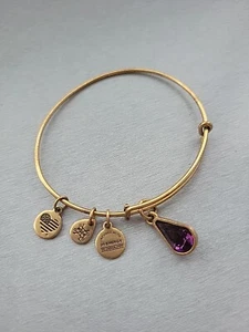 Alex And Ani Swarovski Teardrop Amethyst February Birthstone Bracelet Goldtone - Picture 1 of 7