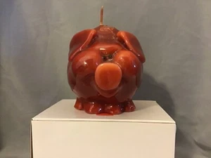 Vela redonda vintage de cera maciza roja marrón cerdo animal sin usar sin encender - Imagen 1 de 11