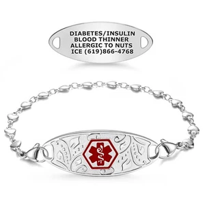 Divoti Custom Engraved Lovely Filigree and Heart Link Medical ID Bracelet - Picture 1 of 13